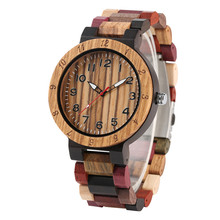 Reloj de madera para hombre, cronógrafo de cuarzo Masculino, relojes de pulsera para regalo, banda de madera de colores mezclados 2024 - compra barato