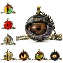 3 D Evil Dragon Eye Glass Cabochon Necklace Snake Eyes Pendant Vintage Bronze Chain Necklace for Men Women Creative Gift 2024 - buy cheap