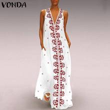 VONDA Women Vintage Floral Print Maxi Long Dress Sexy V Neck Sleeveless Casual Loose Summer Party Dresses Plus Size Vestidos 2024 - buy cheap