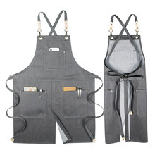 Black Gray Denim Apron Crossback Cotton Straps Waitstaff Barista Bartender Pastry Chef Uniform Barber Florist Work Wear E24 2024 - buy cheap