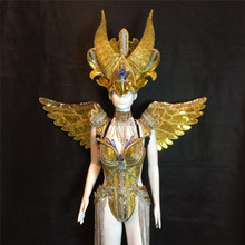 Vestido de baile dourado, fantasia da moda para carnaval, festa, dj, cantor, cosplay, show, roupas 2024 - compre barato