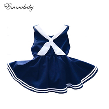 Emmababy Sleeveless Kids Girl Navy Style Summer Dress Sleeveless Tie Party Birthday Dress Clothes 0-5T 2024 - buy cheap