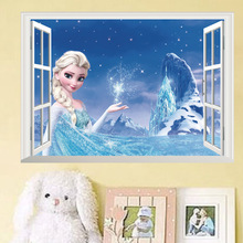 Cartoon Frozen Elsa Anna Princess 3d Window Wall Stickers for Girls Children Room Decoration Removable Kids Bedroom Poster Decal 2024 - buy cheap