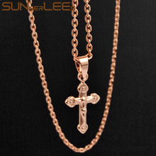 SUNNERLEES Bijuterias Jesus Cristo Pingente Cruz Colar Elo Da Cadeia de Cor de Rosa de Ouro Para As Mulheres Presente Da Menina P74 2024 - compre barato