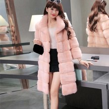 2018 Winter Warm Mink Fur Long Coats Women Elegant Stand Collar Hooded Woolen Coats Solid Imitated Loose Outerwear 2024 - buy cheap