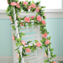 2.4m flores artificiais de rosas para pendurar, flores de seda falsas, multicoloridas, simulação de hera, casamento, decoração de casa 2024 - compre barato
