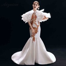 Mermaid White Embroidery Cheongsam China Go Show Dresses Qi Pao Women Chinese Traditional Dress Oriental Style Elegant Qipao 2024 - buy cheap