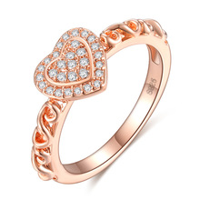 Anillos con forma de corazón hueco para mujer, anillo joya de oro rosa de circón, simulación clásica, joyería de compromiso de boda 2024 - compra barato