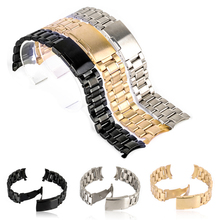 Correa de reloj de acero inoxidable Unisex, brazalete de doble pliegue con cierre de 3 colores, extremo curvado, 18/20/22/24mm 2024 - compra barato
