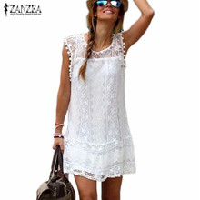 Zanzea Summer Tassel Dress Women Sexy Lace A-Line Dress Casual Sleeveless Beach Mini Dress Solid White Vestidos Plus Size 5xl 2024 - buy cheap