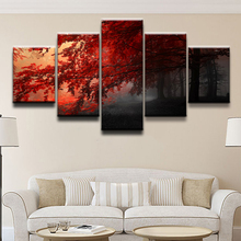 Decoração modular fotos decoração de casa 5 painel queda floresta cinza vermelho quadros em tela cartazes e impressões fotos na parede 2024 - compre barato