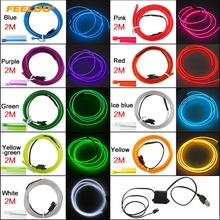 FEELDO 12V USB Power Inverter Car 2M Flexible Moulding EL Neon Glow Lighting Rope Strip With Fin 9-color #MX5769 2024 - buy cheap