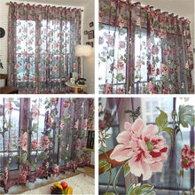 Purple Floral Voile Door Window Curtain Drape Panel Sheer Scarf Valances Curtain 2024 - buy cheap
