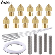 Aokin 0.4mm MK8 Brass Extruder Nozzle Print Heads with Cleaning Needles 0.4mm Drill Bits 1M PTFE Tube For MK8 3D Printer Parts 2024 - buy cheap