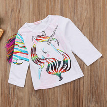 Camiseta de unicornio de dibujos animados para niños y niñas, camiseta informal de algodón con estampado, camisetas de manga larga, ropa de 1-6 años 2024 - compra barato