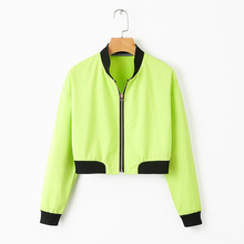 Women's suit 2019 summer new casual fashion fluorescent green stand collar zipper slim wild jacket jacket women's clothing 2024 - buy cheap
