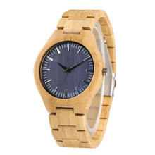 Reloj de pulsera informal para hombre, cronógrafo de madera íntegramente en Bambú, esfera azul oscura, deportivo Simple, regalos, 2019 2024 - compra barato