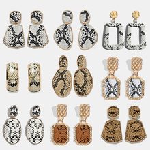 Flatfoosie Leopard Print Dangle Earrings For Women Vintage Leather Geometric Punk Big Statemetn Drop Earring Snake Skin Jewelry 2024 - buy cheap