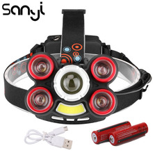 SANYI LED Headlights 5 Modes Headlamp Super Bright T6 Flashlight Forehead by 18650 Battery USB Rechargeable for Hunting 2024 - compre barato
