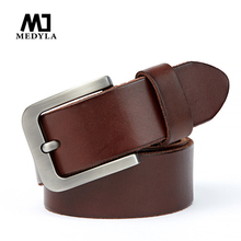 MEDYLA-Cinturón de cuero Premium para hombre, Original, resistente, con hebilla de Metal para pantalones vaqueros, diseño Vintage, marrón, regalo para hombre 2024 - compra barato