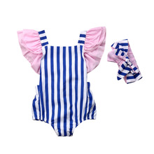 Baby Clothes Newborn Toddler Baby Girl Striped Sleeveless Bodysuit  Jumpsuit Headband Clothes Set 2024 - buy cheap