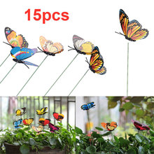 Lote de 15 unidades de mariposas artificiales de plástico, decoraciones para jardín, maceta de mariposas falsas, estacas decorativas de Color aleatorio 2024 - compra barato