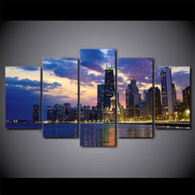 Home Decor 5 Pieces Busy City Chicago Night View Poster High Quality Canvas Painting Print Wall Art Modern Modular Pictures 2024 - buy cheap