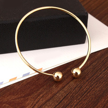 Simple Trendy Round Gold Silver Opening Cuff Bracelets Copper Alloy Ball Bangles Temperament Accessories Jewelry For Women Gifts 2024 - buy cheap