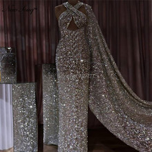 Vestido de noite islâmico prata dubai, vestido longo de casamento, sereia, com as costas abertas, tecido brilhante, baile 2019 2024 - compre barato