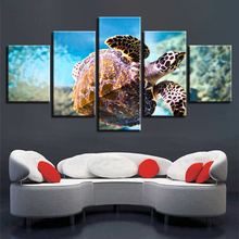 HD Prints Pictures Wall Art Canvas Poster 5 Pieces Deep Sea Turtles Swimming Seascape Paintings Modular Living Room Decor Frame 2024 - buy cheap
