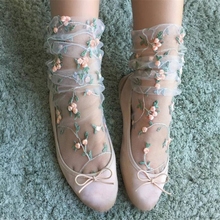 Винтажные женские сетчатые носки длиной по щиколотку с рюшами и бантом, кружевные короткие носки в ретро-стиле с цветочным принтом, Прямая поставка, оптовая продажа 2024 - купить недорого
