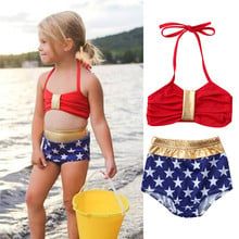 Fashion Kids Baby Girl Stars Print Swimwear Sets Sleeveless Halter Belt Vest Crop Tops Shorts 2Pcs Girl Beachwear Outfits 1-6Y 2024 - buy cheap