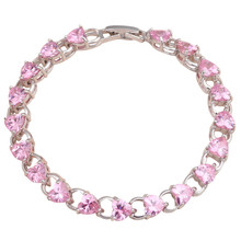 ROLILASON projeto romântico da forma Do Coração rosa claro cristal de zircão Pulseiras de prata belo presente para as mulheres bijuterias TBS767 2024 - compre barato