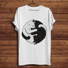 Camiseta divertida de gatos en blanco y negro Yin Yang para hombre, ropa informal de verano, camiseta fresca de calle, 2019 2024 - compra barato