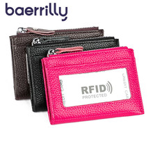 Mini carteira feminina de couro rfid, bolsa de moedas genuíno com zíper, carteira feminina com porta cartão 2024 - compre barato