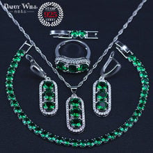 Promotion Russian Style Green Cubic Zirconia Silver Color Jewelry Sets For Women Bracelets/pendants/Drop Earrings/Ring/Neckalce 2024 - buy cheap