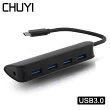 Chuyi-hub usb tipo c, 4 portas, usb 3.0, eu/au/us/uk, adaptador de energia dc 5v, divisor c para huawei, xiaomi, acessórios para laptop 2024 - compre barato