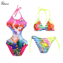 2-10T chica sirena niños traje de baño de dibujos animados imprimir niños traje de baño Bikini Tankini bebé niña traje de baño de verano 2024 - compra barato