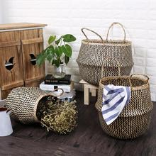 Estilo nórdico algas naturais dobrável mão-tecido cesta de compras planta vaso de flores cesta de armazenamento cesta de lavanderia 2024 - compre barato
