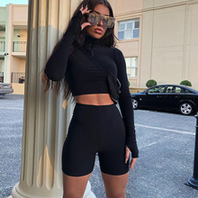 TWO PIECE SET Shorts Tights Sweat Suits Biker Crop Top Long Sleeve Women Sportsuit Clothes Tracksuit Fitness Work Out Spring 2024 - buy cheap