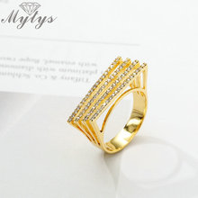 Женское кольцо Mytys, геометрическое кольцо с кристаллами для вечеринки, украшения из желтого золота, R1940 2024 - купить недорого