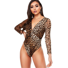 Body Mujer Sexy Leopard Print Deep V-Neck Club Bodysuit Tops Women Spring Long Sleeve Bodysuit Jumpsuit 2024 - buy cheap