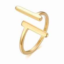 Женское открытое двойное T-образное кольцо из нержавеющей стали US 6-7 2024 - купить недорого