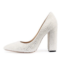 Glory-Zapatos de tacón alto con perlas para mujer, tachuelas gruesas, con cuentas de perlas, para boda, de primavera 2024 - compra barato