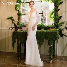 VENSANAC Illusion O Neck Lace Appliques Mermaid Wedding Dresses Sequined Sweep Train Zipper Backless Bridal Gowns 2024 - buy cheap