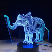 Elefante de baile de luz de noche LED 3D con luz de 7 colores, lámpara de decoración del hogar, visualización increíble, ilusión óptica, AW-1075 2024 - compra barato