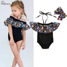 Conjunto de Bikini con hombros descubiertos para niña, traje de baño con volantes, ropa de playa, 6M-4T, 2019 2024 - compra barato