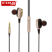 Chyi fone de ouvido circulo de movimento duplo, fone de ouvido baixo 3.5mm em fio, música controlada hifii de metal com microfone para telefone xiaomi 2024 - compre barato