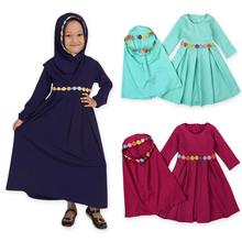 2 предмета, традиционная детская одежда с цветочным принтом Модное детское мусульманское платье для девочек Jilbab, исламские Детские платья Хиджаб, комплекты кафтанов 2024 - купить недорого