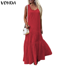 VONDA Women Dress 2021 Summer Beach V-Neck Sleeveless Maxi Long Party Dresses Casual Loose Sexy Big Swing Plus Size Vestidos 2024 - buy cheap